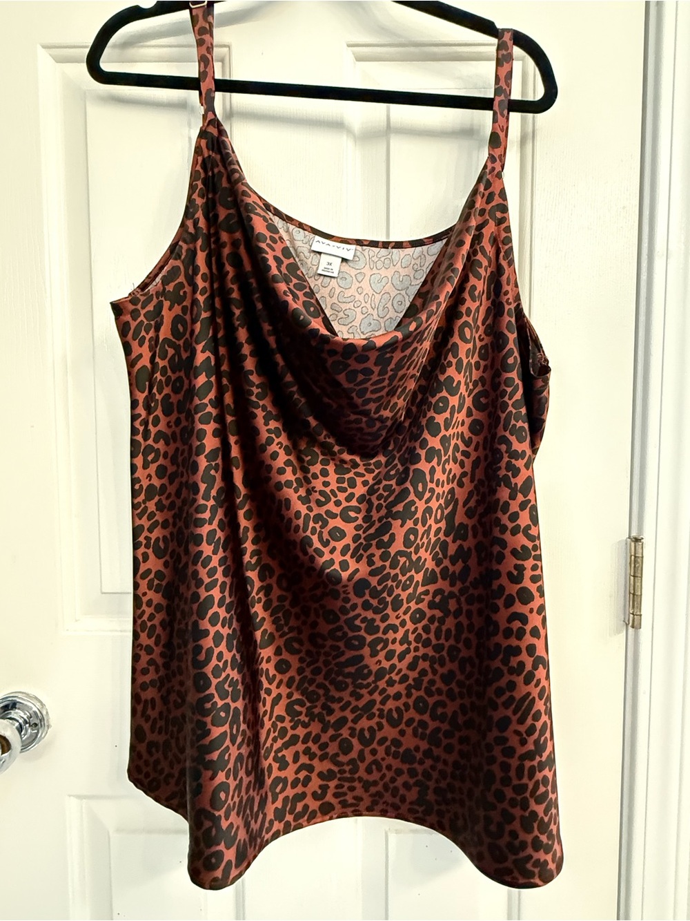 Ava & Viv Leopard Print Cowl Neck Satin Cami - Brown & Black
